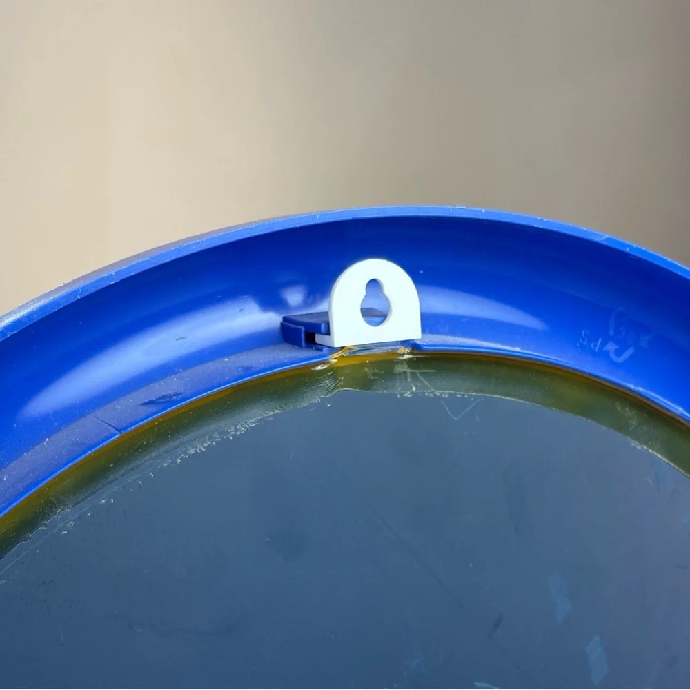 Vintage 12.25” Circle Blue Plastic Wall Mirror Space Age 80s 90s Post Modern